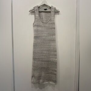 Express Gray Heather Stripe knit Bodycon Midi Cut Out Back Dress SZ M